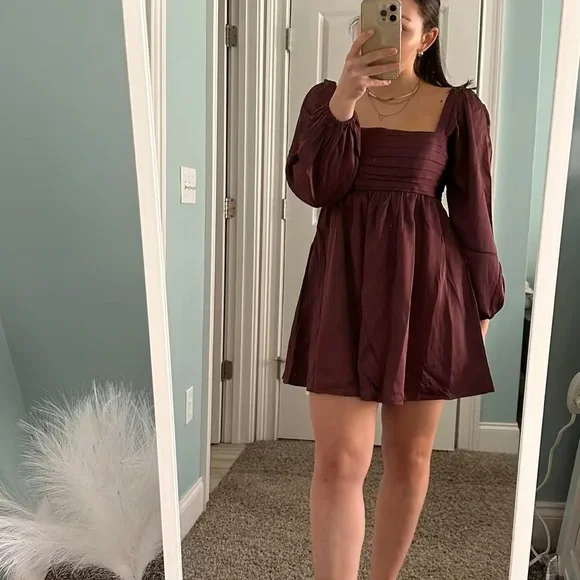 knee length dresses for ladies Silk Nights Long Sleeve Satin Mini Dress ‍ Mermaid Way Ivory / M main image 1